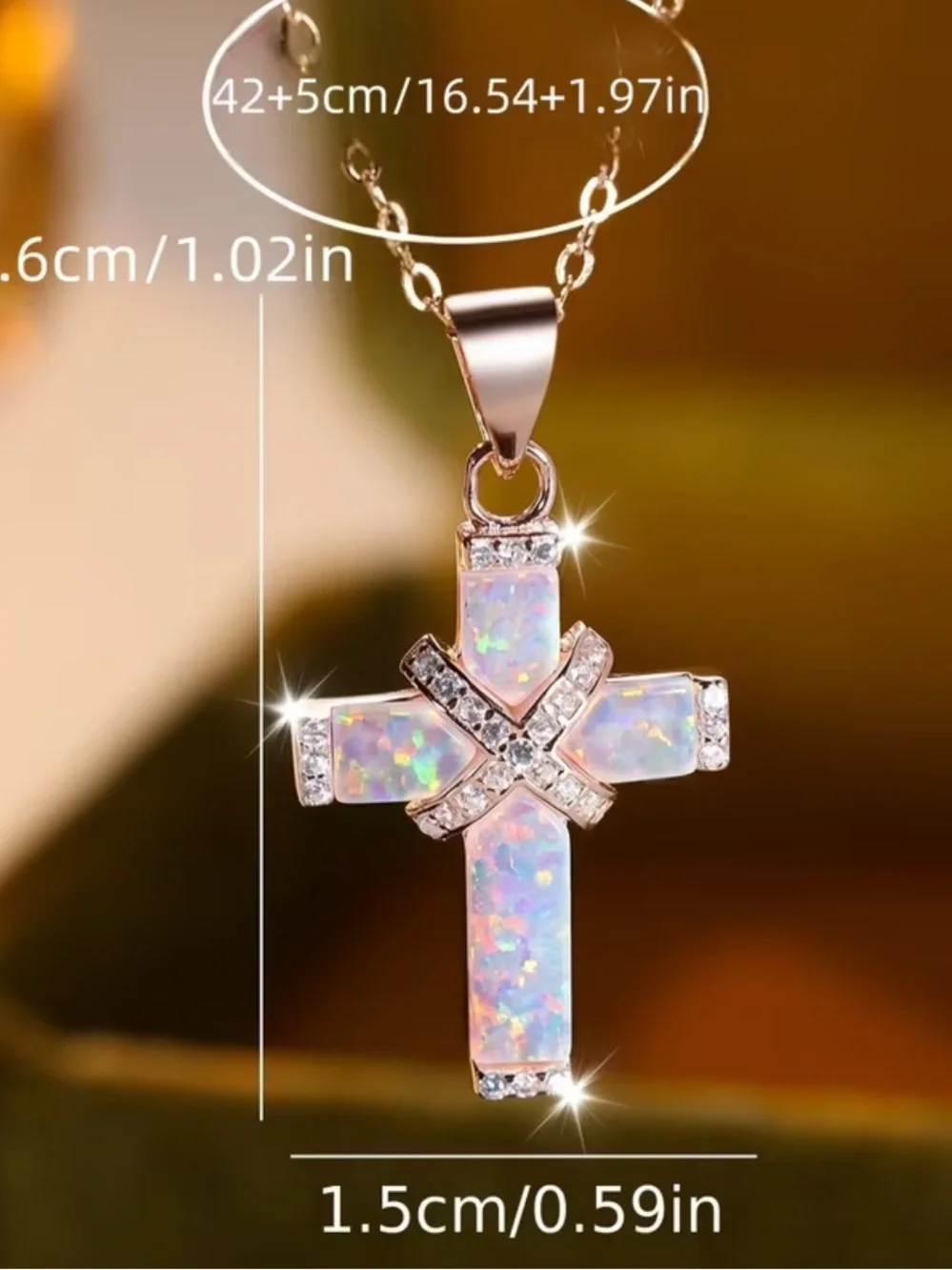 Opal Cross Pendant Necklace in Rose Gold - Women's Jewelry
